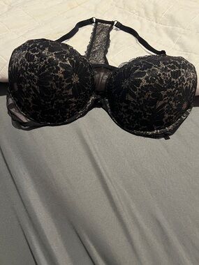 Victoria's Secret Push Up Black Bra with Gold Lace Racerback